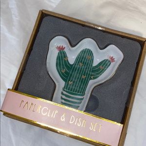 Cactus paperclip and dish set